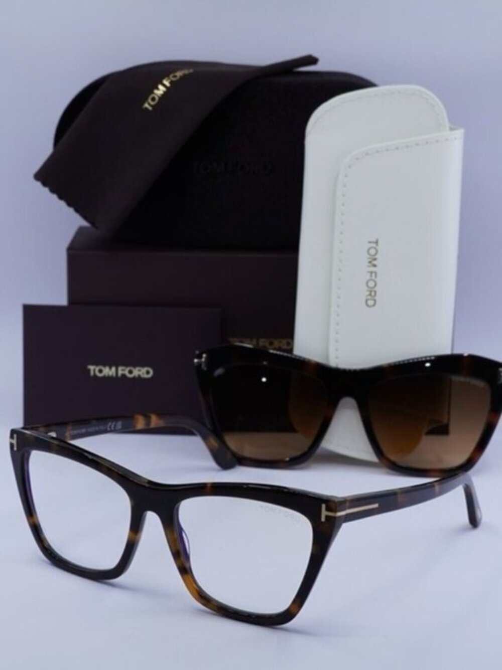 Tom Ford FT5971-B 052 Eyeglasses Havana with Clip-On 54mm Cat Eye Frame